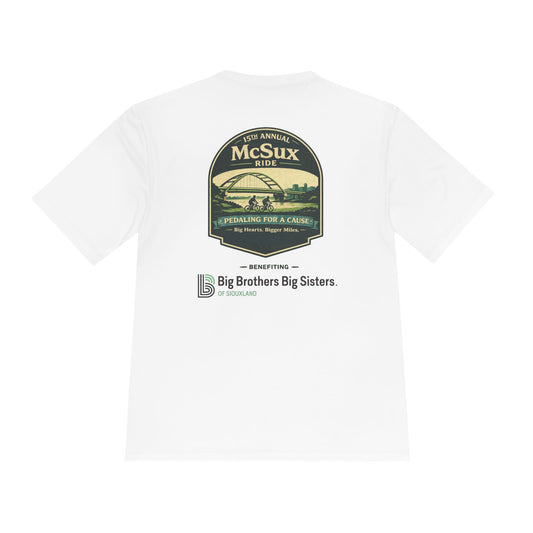 White t-shirt with green and black graphic design on a white background