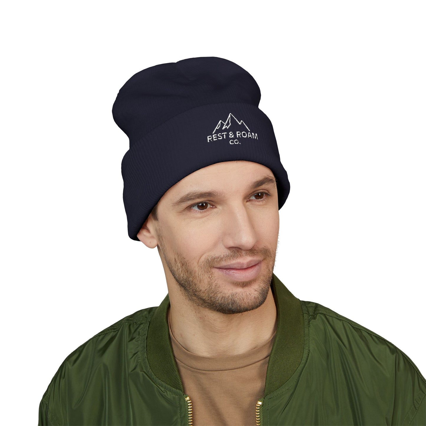 Embroidered Cuffed Knit Beanie