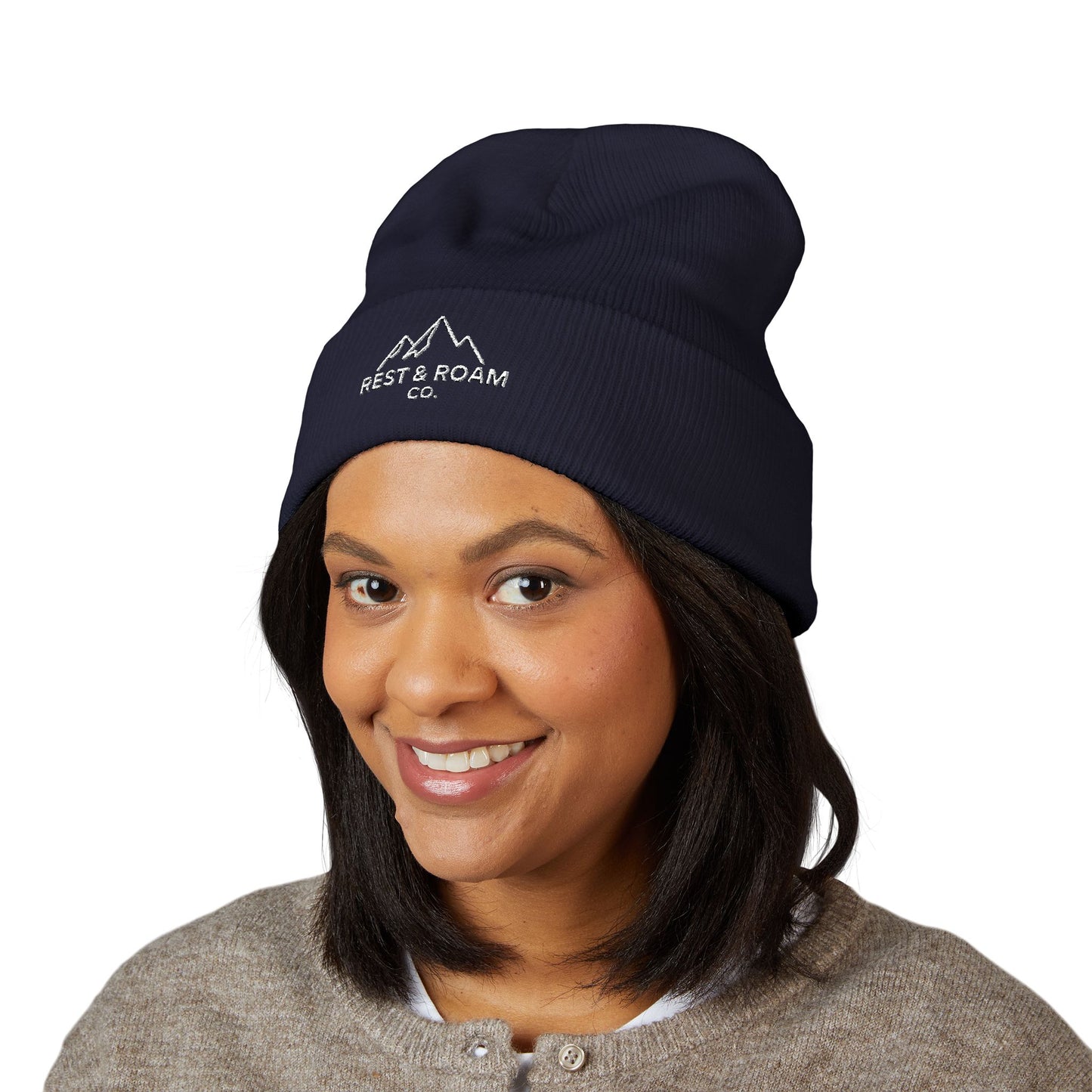 Embroidered Cuffed Knit Beanie