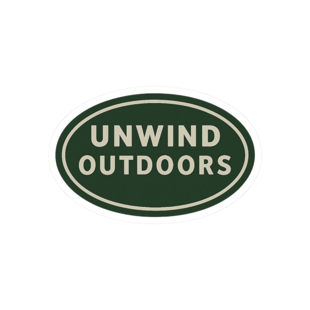 Unwind Outdoors Oval Kiss-Cut Sticker — Green Vintage Camping Decal