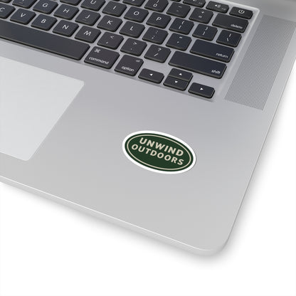 Unwind Outdoors Oval Kiss-Cut Sticker — Green Vintage Camping Decal