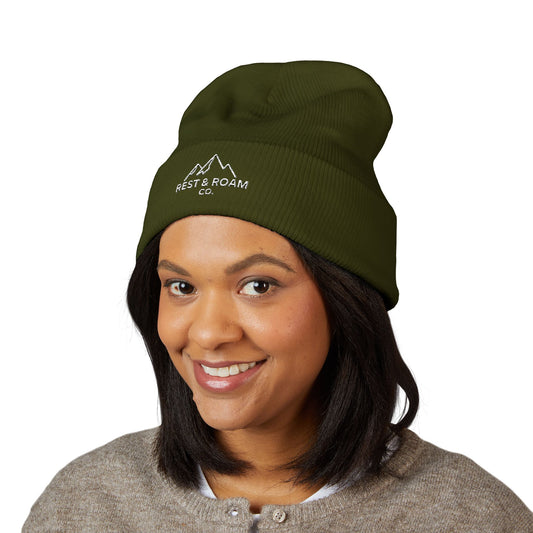 Embroidered Cuffed Knit Beanie