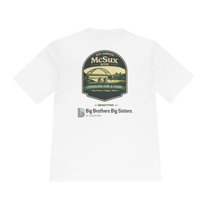White t-shirt with green and black graphic design on a white background
