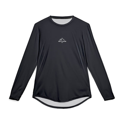 Black UV protection long sleeve sun shirt with Rest & Roam Co. logo. 